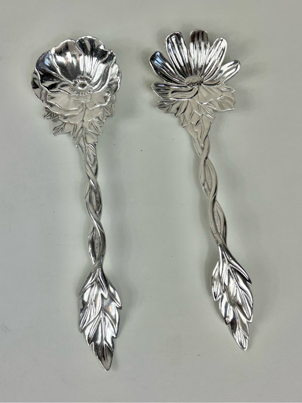 Fitz and Floyd Botanical Floral Classic Silver Plate Serving Utensil Spoon Set